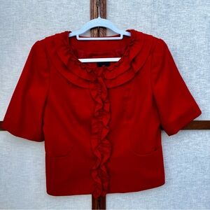 The Limited Vibrant Red Short Sleeve Ruffled Lined Blazer - Medium